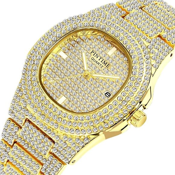 ✨ Gosasa Analog Quartz Men Gold Fashion Crystal Stainless Steel Bracelet Watch - Picture 2 of 6